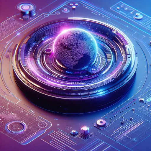 A graphical representation of futureproofing system design elements featuring a holographic globe in pink and blue tones.