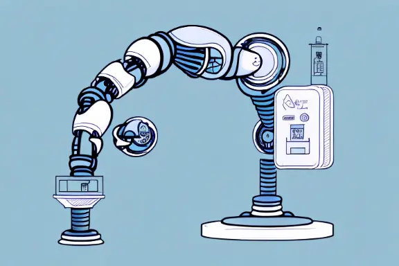 A robotic arm connected to a machine demonstrating artificial intelligence automation.