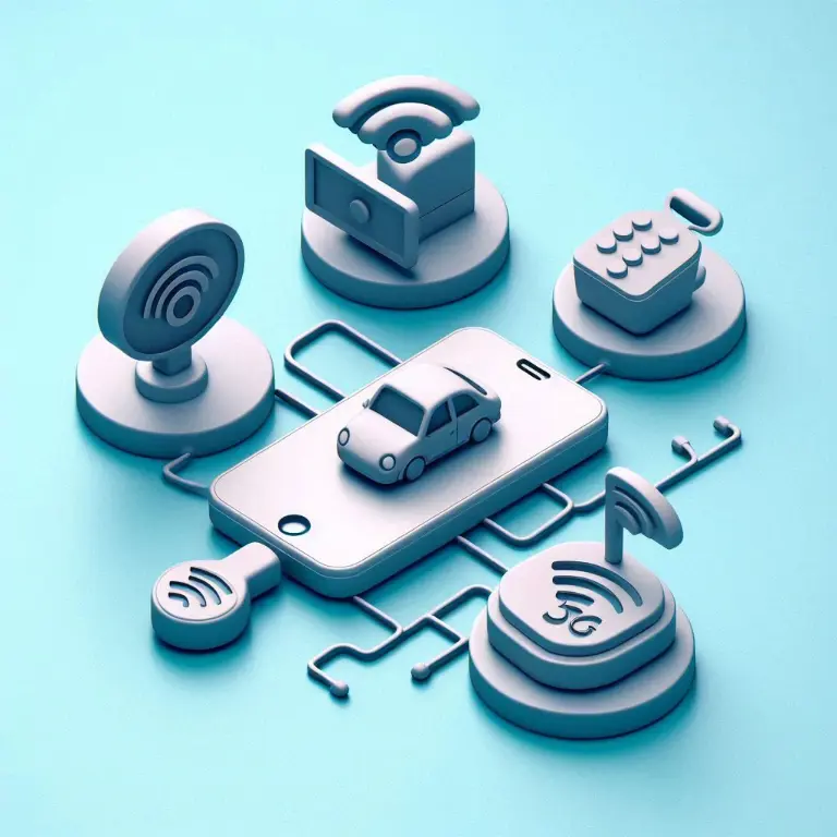 A series of icons of electronic devices and functions connected to a phone showing the interconnectivity of IoT in Malaysia.