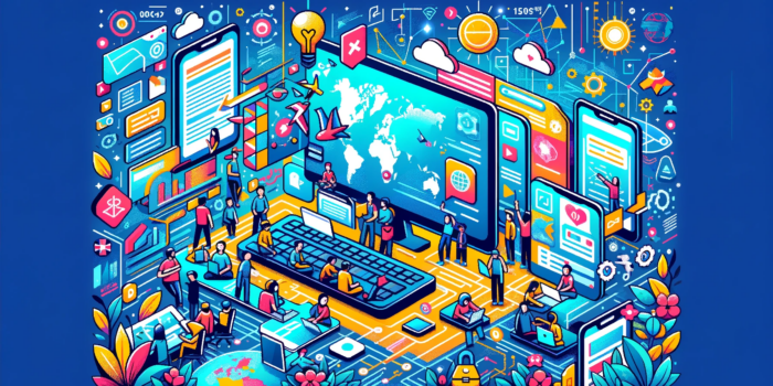 An isometric graphic of a computer with tiny people surrounding it representing the work of an app developer in Malaysia.